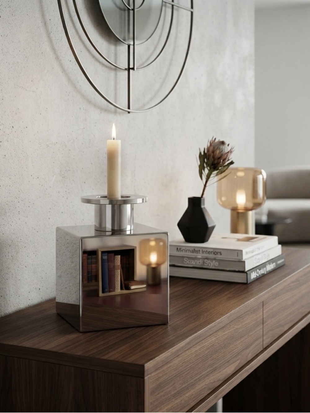 Michael Graves Mid-Century, Modern Silver Candle Holder